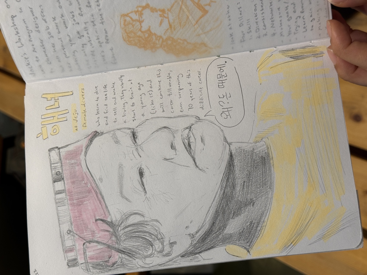 A guest's portrait of a haenyeo with notes
